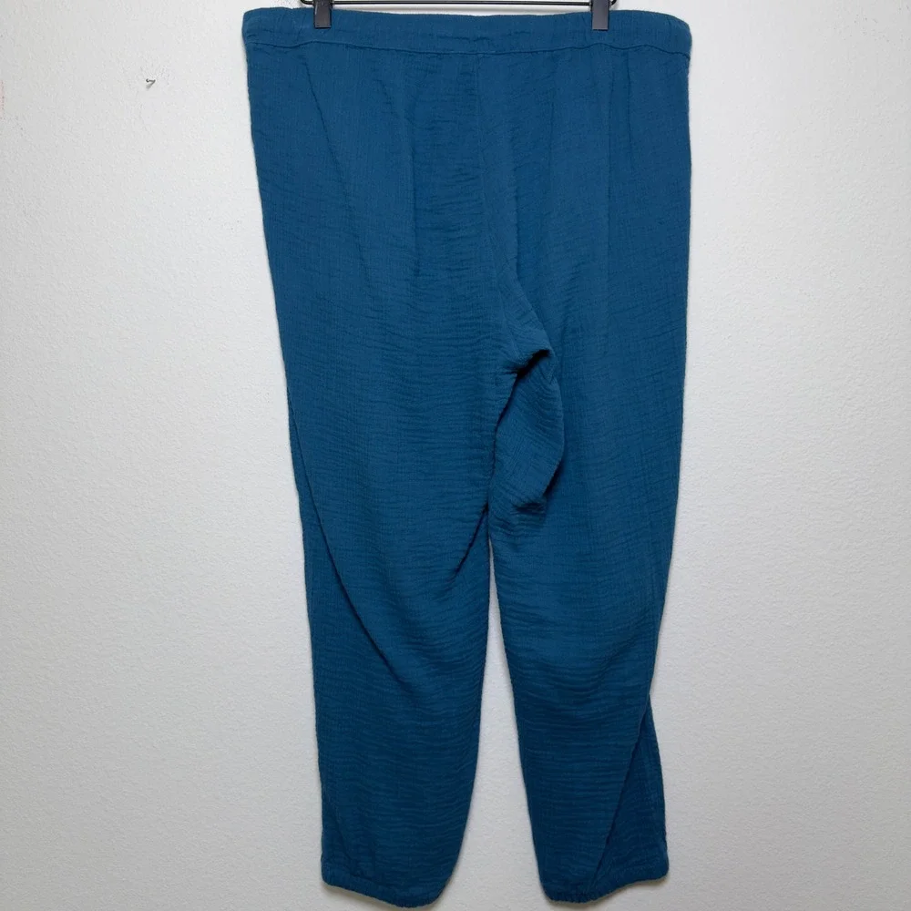 Carve Designs Women 100% Organic Cotton Pants‎ Large Teal Blue Gauze Coastal